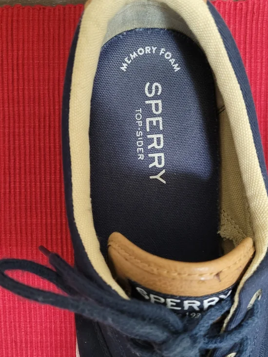 Sperry Navy Canvas Lace-Up Boat Shoes with White Sole, Memory Foam Insole