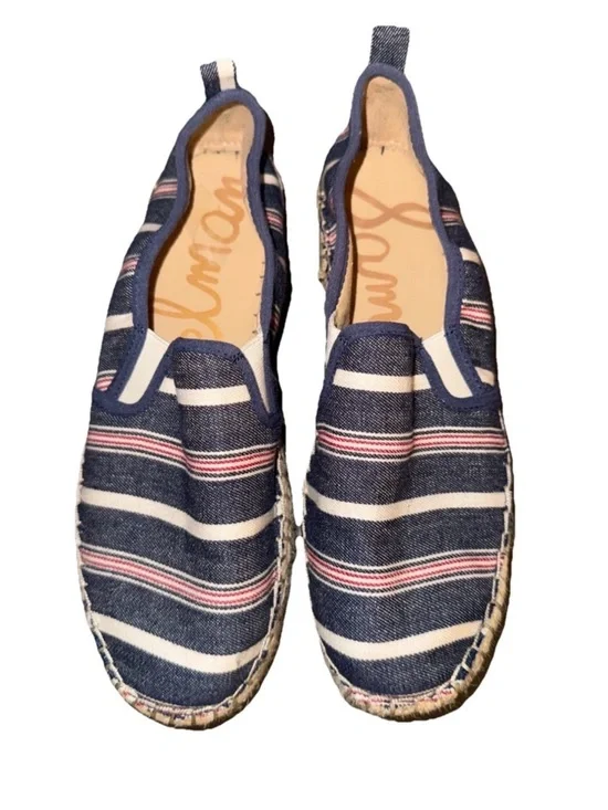 Sam Edelman Navy, White & Pink Striped Slip-On Espadrilles