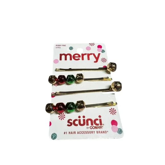 Scunci by Conair Holiday Jingle Bells Bobby Pins,‎ 4-Count Merry Christmas Gift