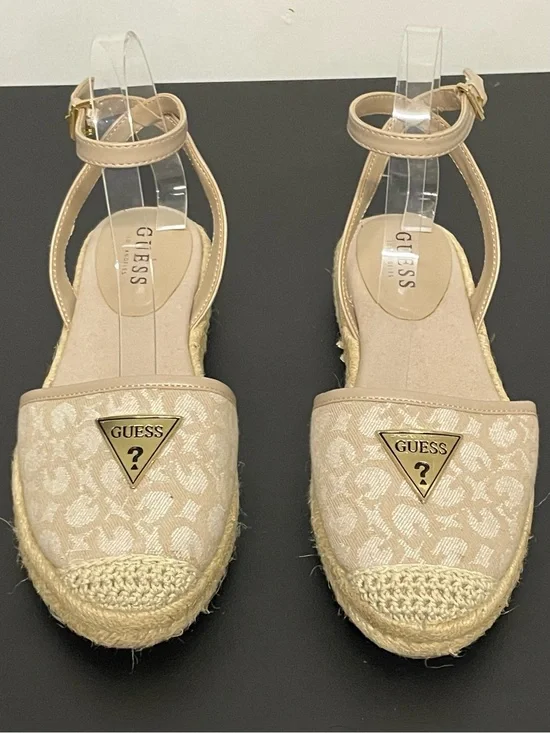 NEW Guess Ankle Strap Espadrille Flat Sandals in Tan