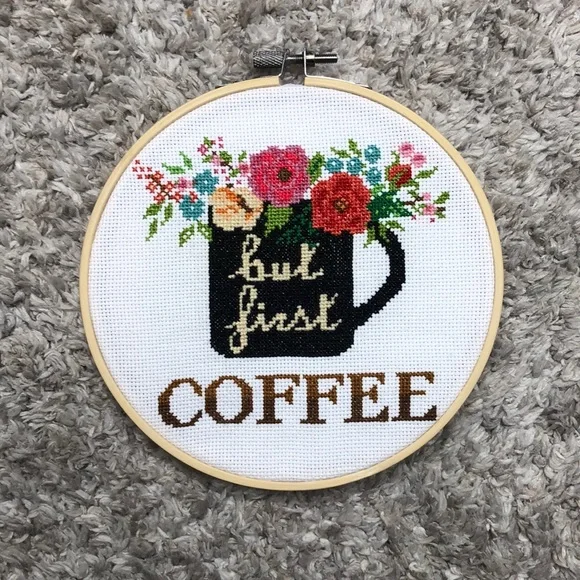 Handmade But first coffee cross stitch