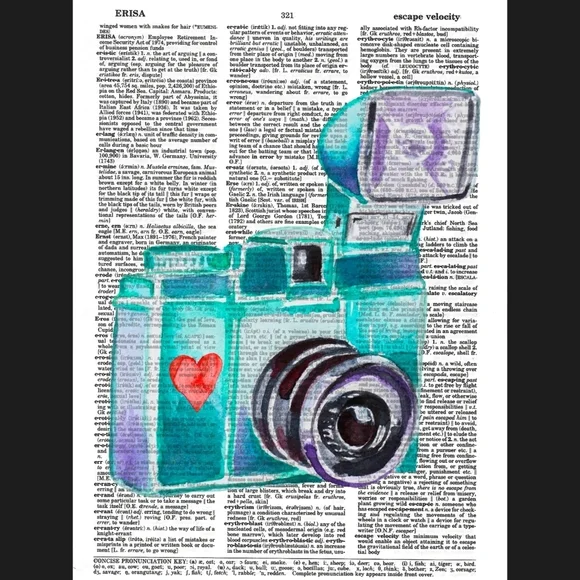 Watercolor Camera Pop Art Heart Dictionary Print