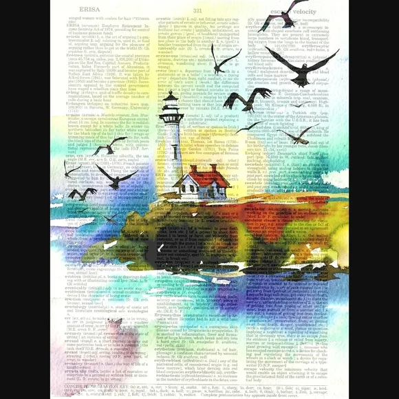 Nautical Lighthouse Dictionary Art Print Beach