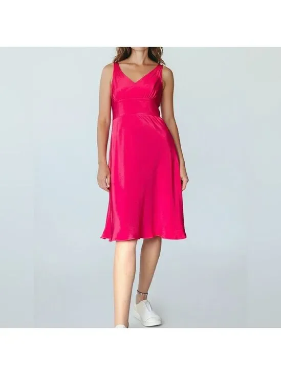 J. Crew Bright Pink Satin Silk Dress Y2K Size 4
