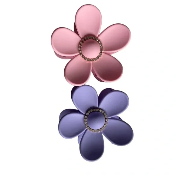 NWOT Sunday State Flower Claw Clips Pink and Purple w/ Rhinestones