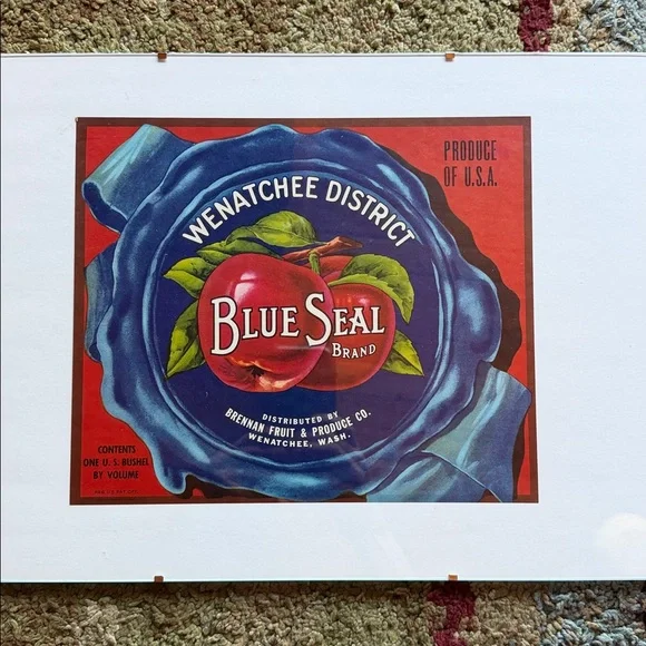 Wenatchee District Blue Seal Brand Apple crate label framed 12x16 kitchen decor