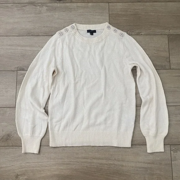 J. Crew Crewneck Sweater Womens S Jeweled Rhinestone Buttons Lambswool Knit