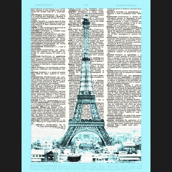 Paris in Blue Eiffel Tower Dictionary Art Print