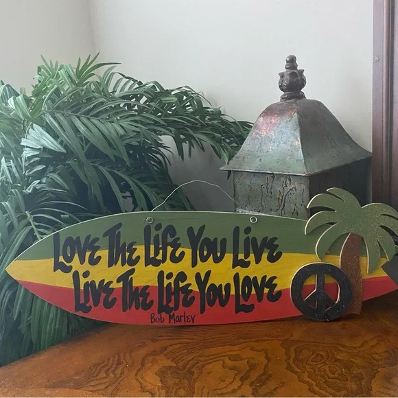 Bob Marley Rasta Surfboard Wall Decor - Red Yellow Green