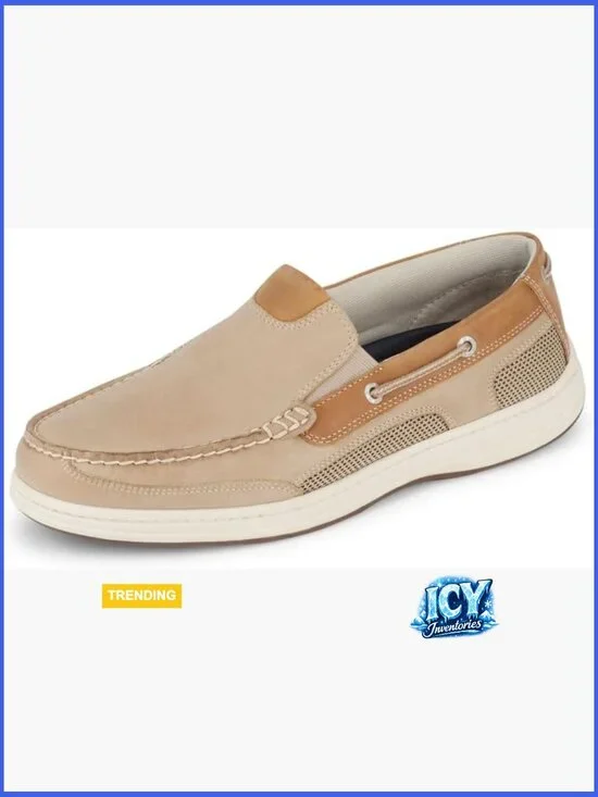 Men's Leather Boat Shoe with Cushioned Insole - Pull-On Style