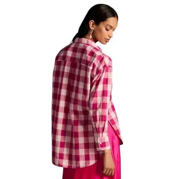 J. Crew Magenta and White Plaid Shirt
