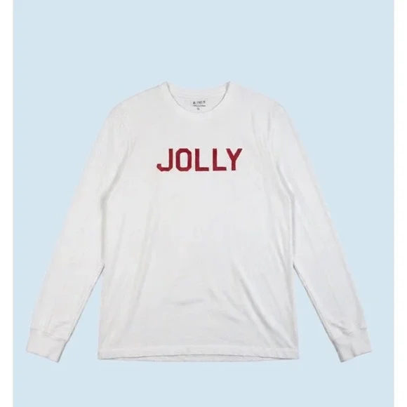 J.Crew Long Sleeve Jolly White Holiday Christmas Graphic T-Shirt Top‎ M