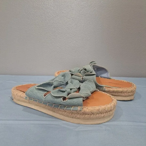 American Eagle Denim‎ Espadrille Slide Sandals Blue Triple Bow Platform Womens 7
