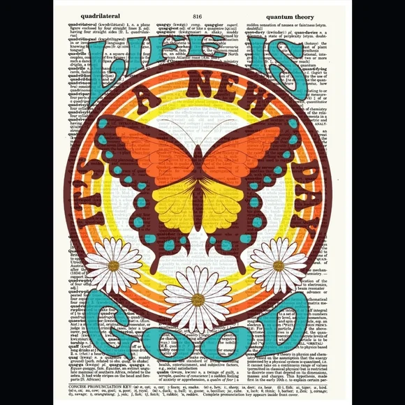 Life Is Good Butterfly Retro Bright Vintage Dictionary Art Print