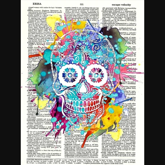 Watercolor Sugar Skull Dictionary Art Print