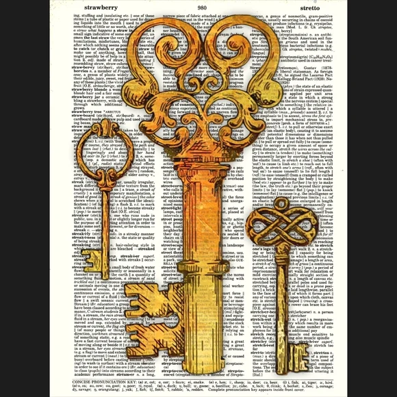 Skeleton Key Dictionary Art Print Wall Decor