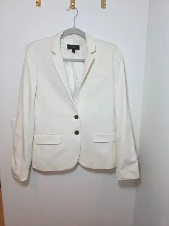 J. Crew Women's Blazer Size 4 Cream Career Suit Jacket Textured Work Office