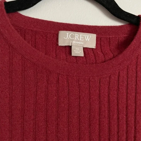 J.Crew Cashmere Sweater Womens XS Burgundy Red Ribbed Short Sleeve Crewneck Top