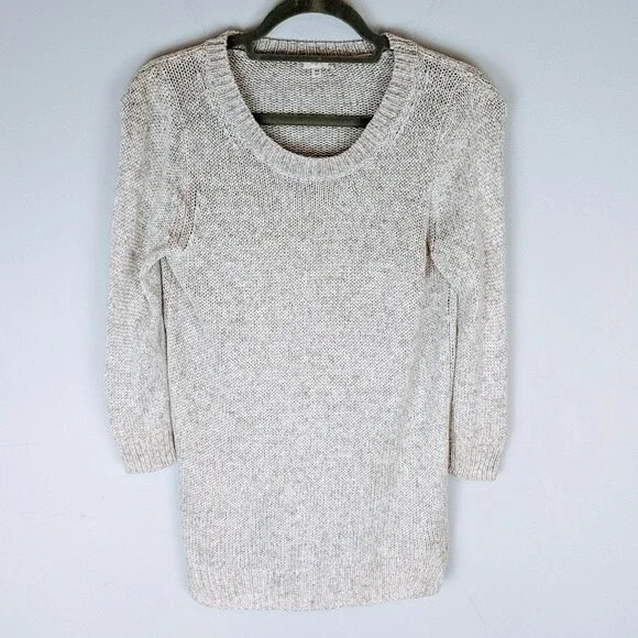 J. Crew Womens 3/4 Sleeve Knit Tunic Sweater Size XS Cream Minimalist Neutral‎