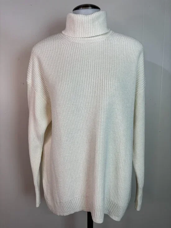J. Crew Sweater Ivory‎ Turtleneck Cotton Cashmere Blend Ribbed Knit Pullover