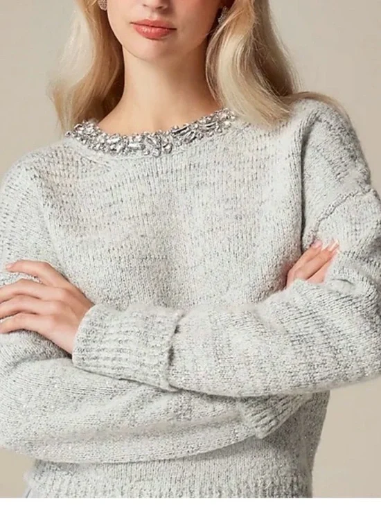 J. Crew Sparkle Embellished Crewneck Sweater