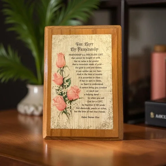 Wooden Friendship Plaque Helen Steiner Rice‎ Poem Rose Art Gift Decor