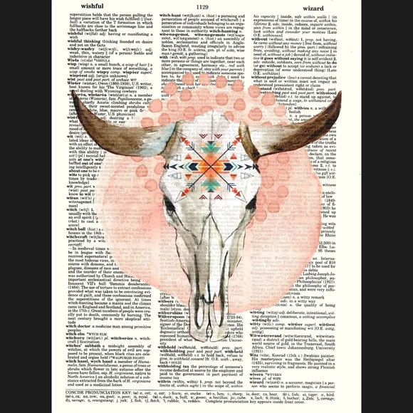 Sweet Pink Bohemian Skull Dictionary Art Print
