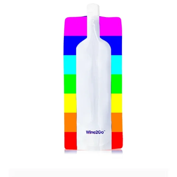 Wine2Go Foldable Wine Bottle 750ml‎ Rainbow Stripe Reusable Flexible Pouch NEW