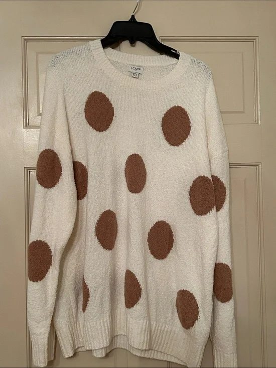 J. Crew Cream Sweater with Brown Polka Dots