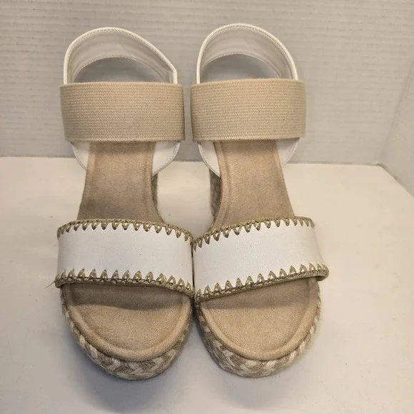 Womens White Espadrille Wedge Sandals Elastic Strap Casual Summer Shoes 6.5M‎