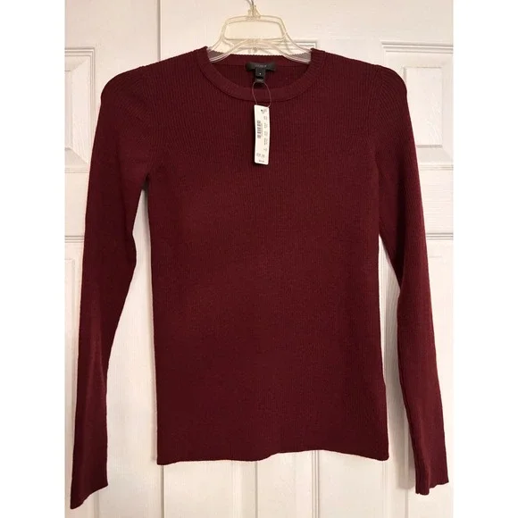 J.Crew Ribbed Crewneck Sweater Womens Sm Dark Cherry Burgundy Long Sleeve B7518