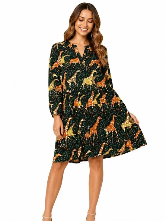 J.Crew Giraffe Print Mini Dress XS | Safari Animal Print Long Sleeve Swing Dress
