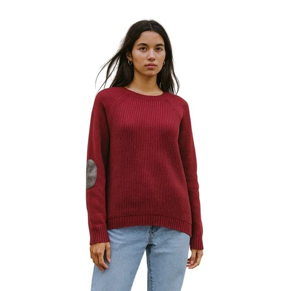 J. Crew 100% Wool Sweater Women's Size Large Leather‎ Patches Relaxed Fit Knit