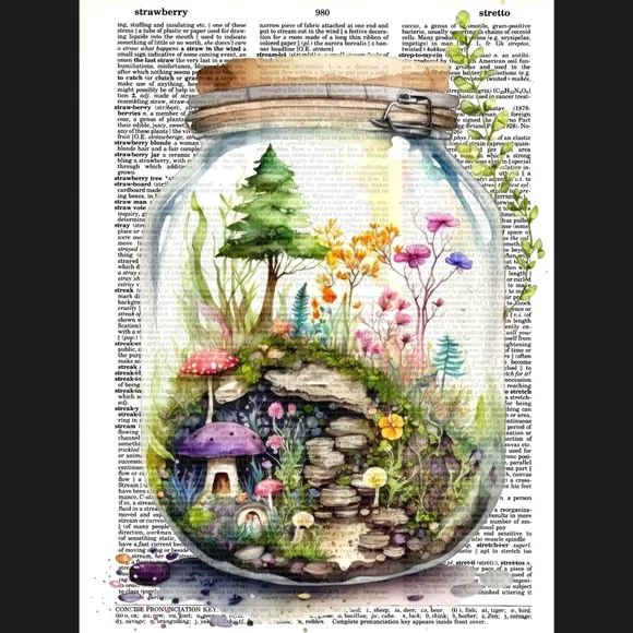 Fairy Garden Nature Mushroom Summer Terrarium Flower Vintage Dictionary …