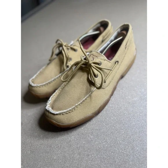 Twisted X Mens Tan‎ Canvas Driving Loafers Boat Shoes MDM0053 Tan 10.5 M