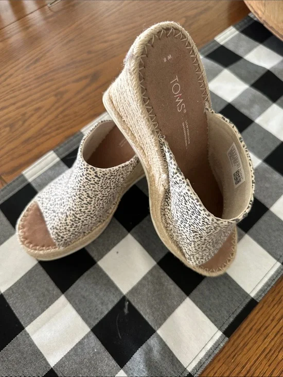 TOMS Speckled Cream Open-Toe Espadrille Wedge Slides