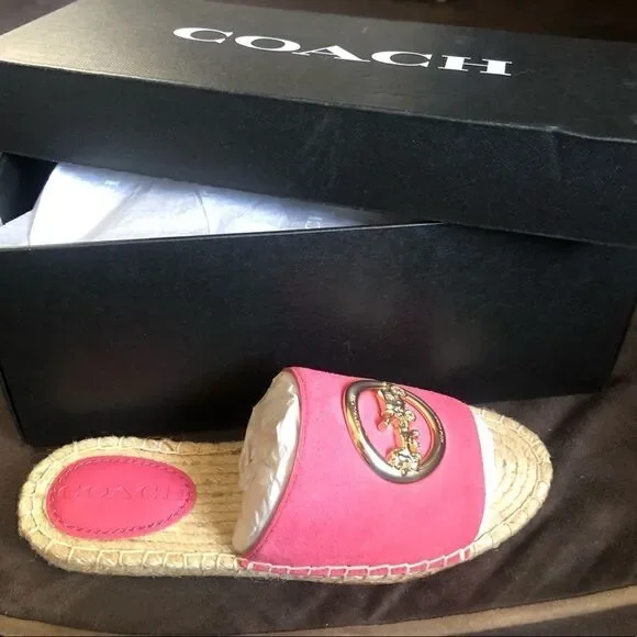 🔥NWT COACH Suede ESPAD. Size 5 Confetti Pink Slip onSignature Horse & carriage