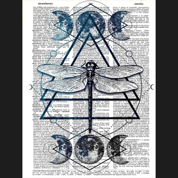 Dragonfly Moon Geometric Dictionary Art Print
