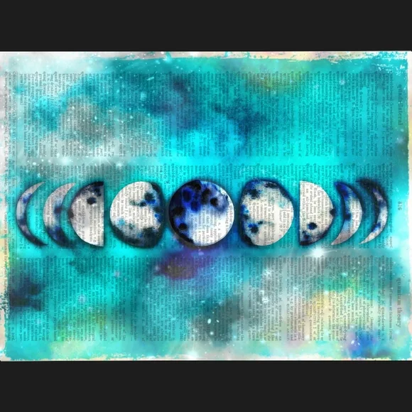 Moon Phases in Blue Dictionary Art Print Decor
