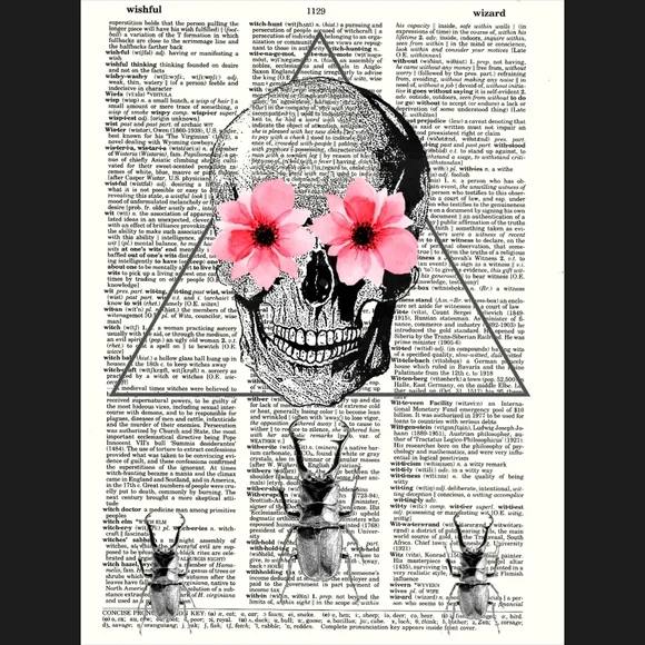 Pink Gothic Skull Insect Dictionary Art Print