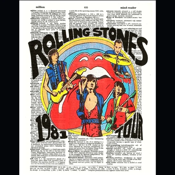 Rolling Stones Bright Music Band Artist Vintage Retro Dictionary Art Print