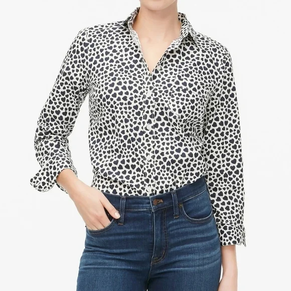 J. Crew Black‎ and White Leopard Print Button-Down Shirt Size XS