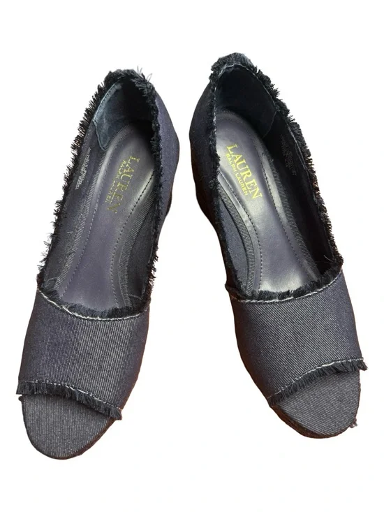 Ralph Lauren Black Frayed Canvas Slip-On Mules