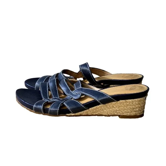 NURTURE Women's Leather Platform Wedge Espadrille‎ Slide Sandals Size 8.5M Blue