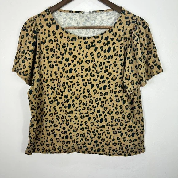 J.Crew Cheetah Animal Print Top Womens Large Brown Short‎ Sleeve Mob Wife Indie