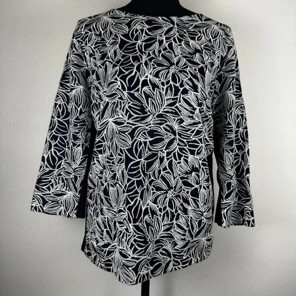 J.Crew Navy‎ Blue Embroidered Wildflower Blouse Cotton Top Women's Size L