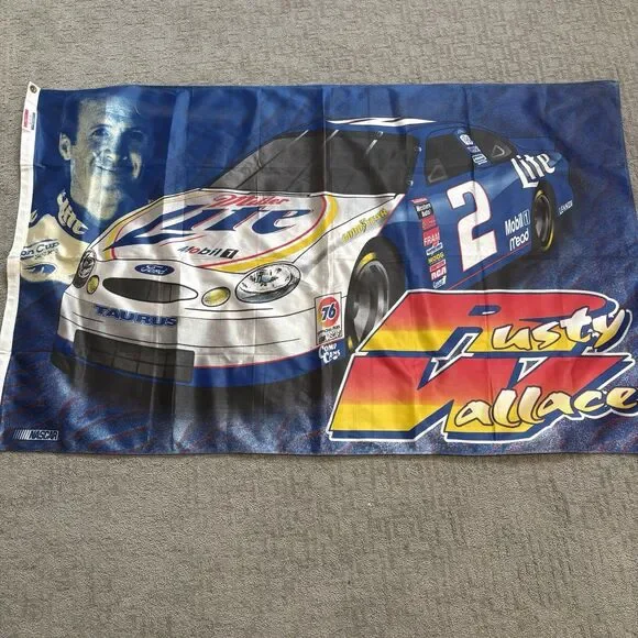 Vintage Rusty Wallace #2 Miller Lite Flag, NASCAR, 58”X36”, Banner, Car