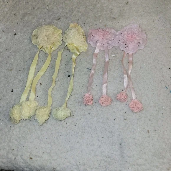 Vintage Lace Ribbon Hair Clips Pink Yellow‎ Cottagecore Barrettes Set