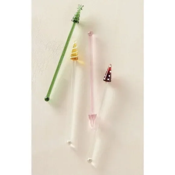 Set of 16 Anthropologie Tree Top Drink Stirrers Pack of Four Christmas Holiday
