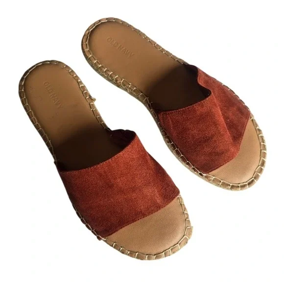 Old Navy Espadrille Slide Sandals Womens 9 Rust Orange Boho‎ Coastal Summer Core